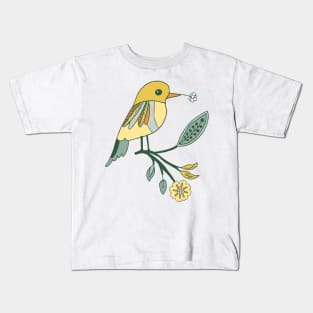 Pattern from indian floral rosettes with birds on green Kids T-Shirt